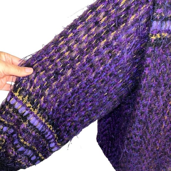 Fiberworks Womens Jacket Size Medium Purple Vintage Handwoven Buttons Pockets - Picture 6 of 16